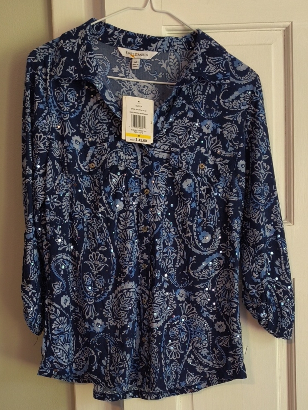 Navy Blue Emily Daniels Paisley Button-Front Women's Top